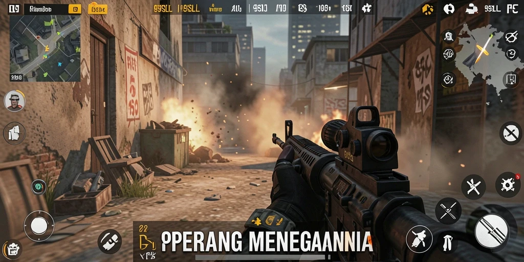 Tampilan screenshot dari aksi intens gameplay FPS.