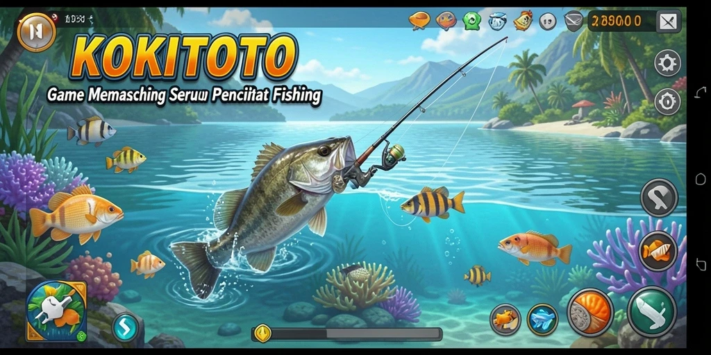 Tampilan gameplay KOKITOTO dengan aksi memancing yang mendebarkan.